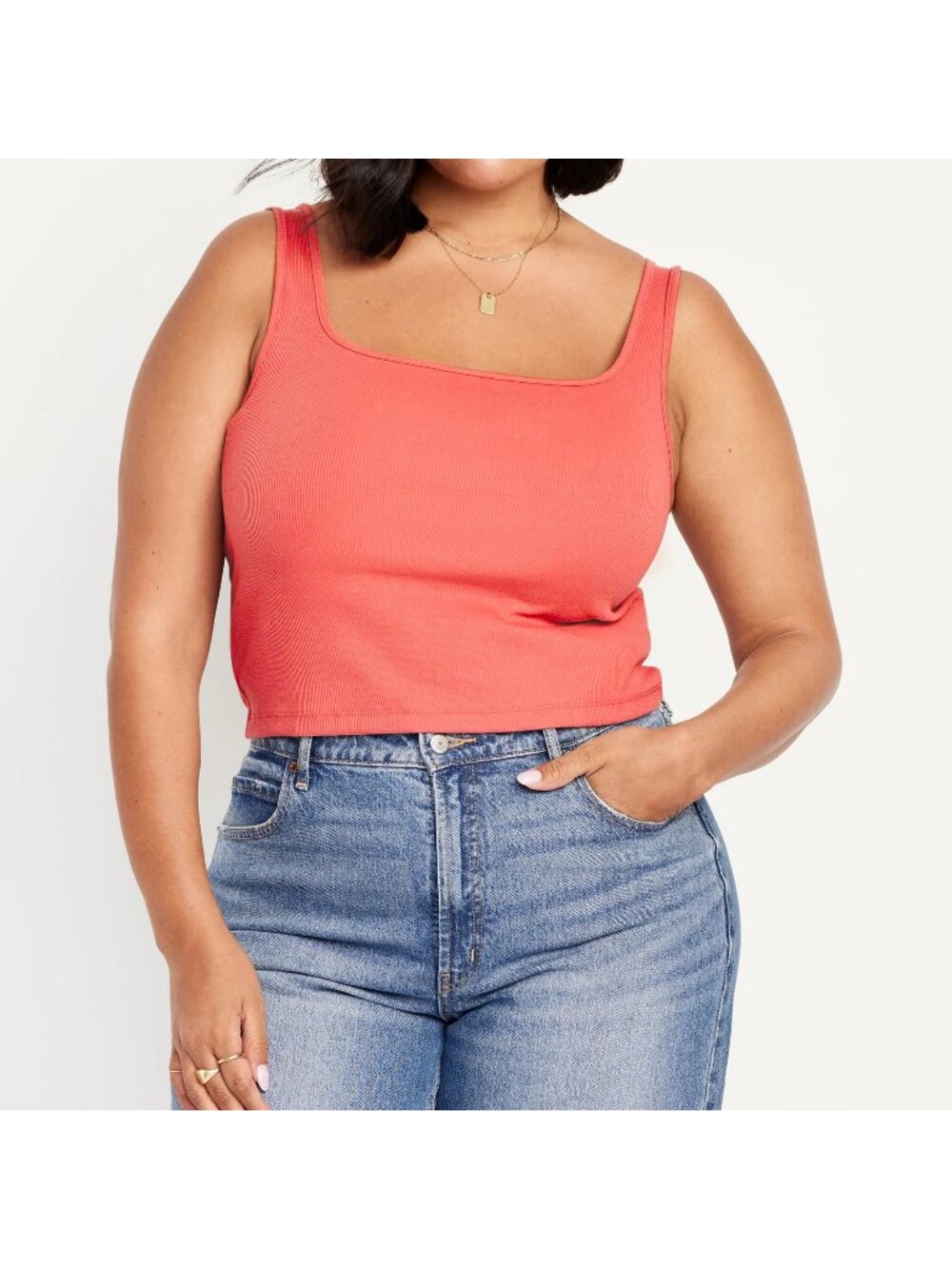 Old Navy Ultra Cropped Rib Knit Tank Top Coral Pink Size 2X